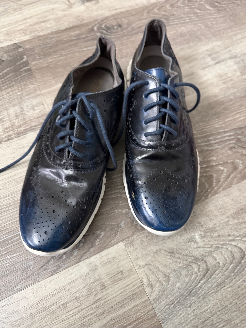 Cole Haan Women's Navy Leather Wingtip Loafers